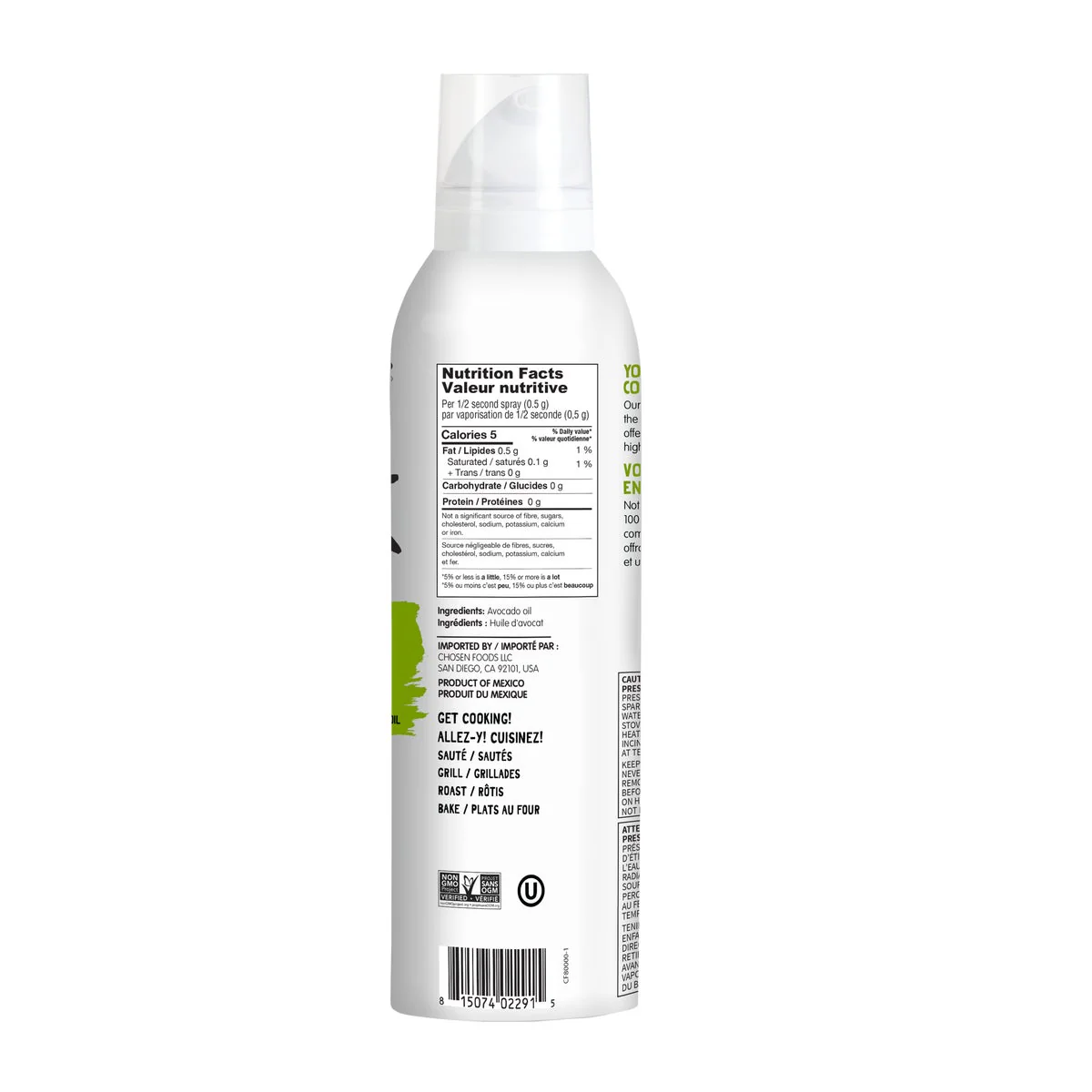 100% Avocado Oil Spray - 4 Cases x 2 Bottles x 383 g - Chosen Foods - Canadian Distribution - Ships Free Within Canada on Orders Above CAD $199 - Image 3