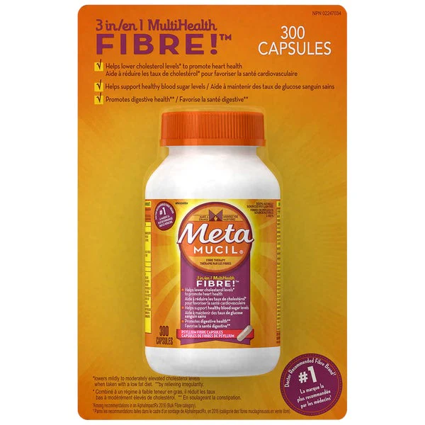 100% Natural Psyllium Husk Daily Fibre Supplement - 300 Capsules - Metamucil - Health and Wellness - Canadian Distribution - Ships Free Within Canada on Orders Above CAD $199