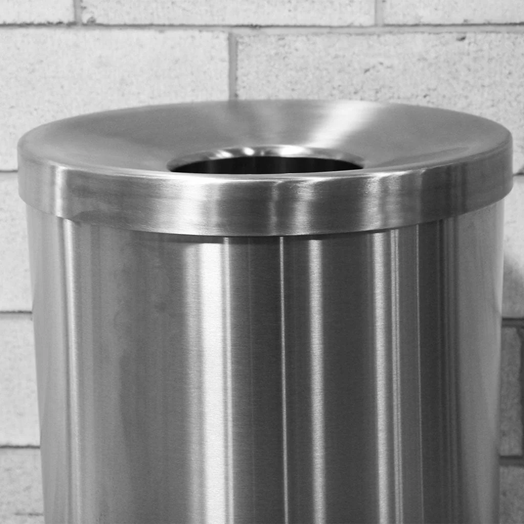 125L Stainless Steel Open Top Round Waste Receptacle - Sold By The Case - Image 4