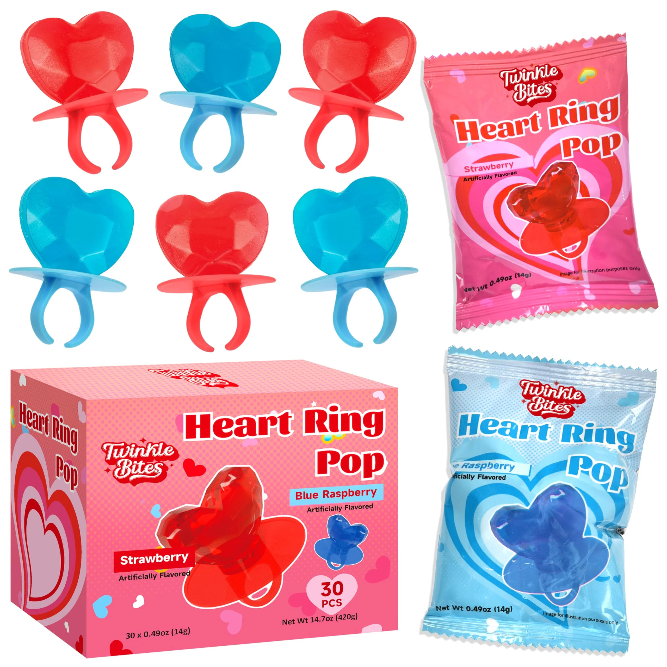 30 Pack Valentines Day Candy – Individually Wrapped Holiday Themed Lollipops – Strawberry, Blue Raspberry Delicious Flavors