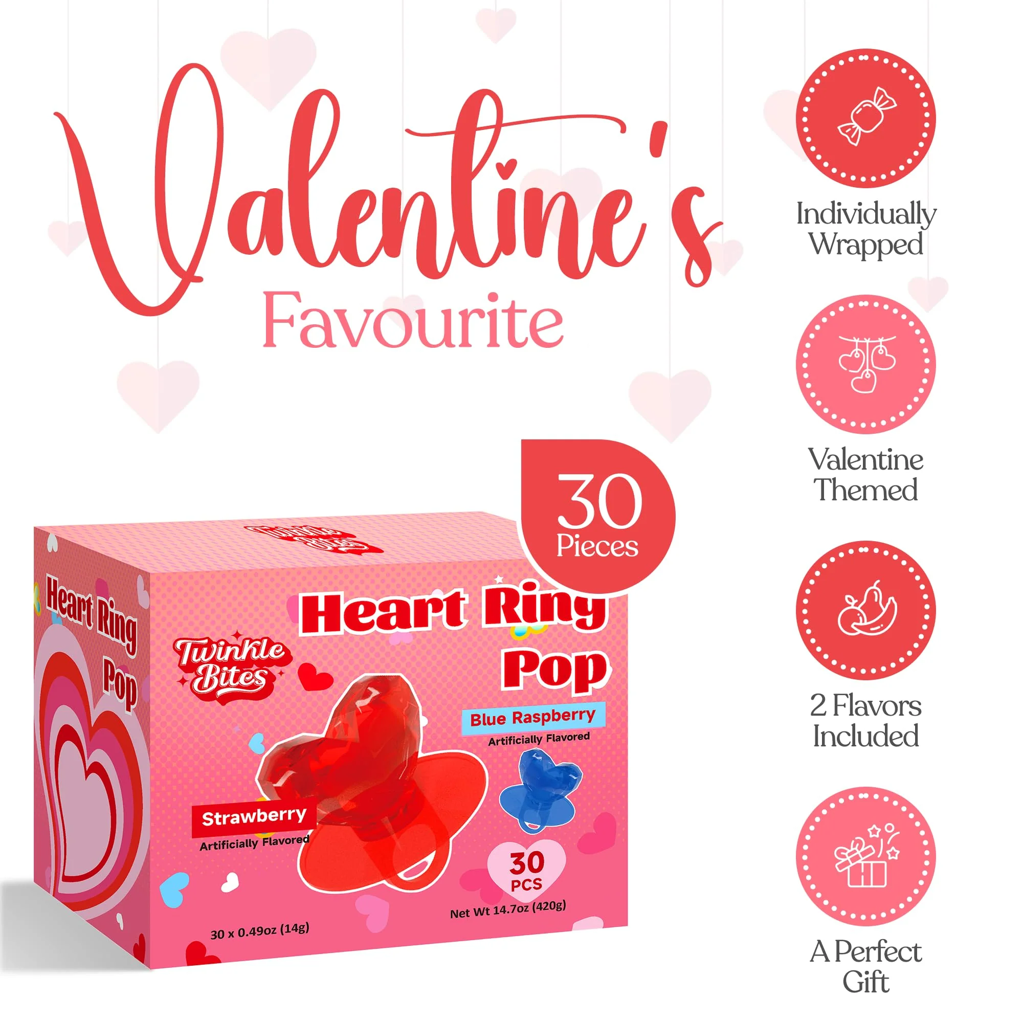 30 Pack Valentines Day Candy – Individually Wrapped Holiday Themed Lollipops – Strawberry, Blue Raspberry Delicious Flavors - Image 5