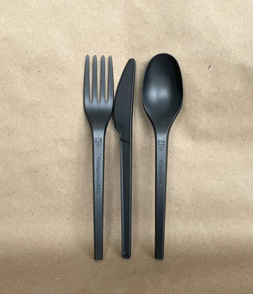 6.5" Black PLA Fork 1000cs BPI - Disposable Take Away Food Packaging - Canadian Distribution - Image 3