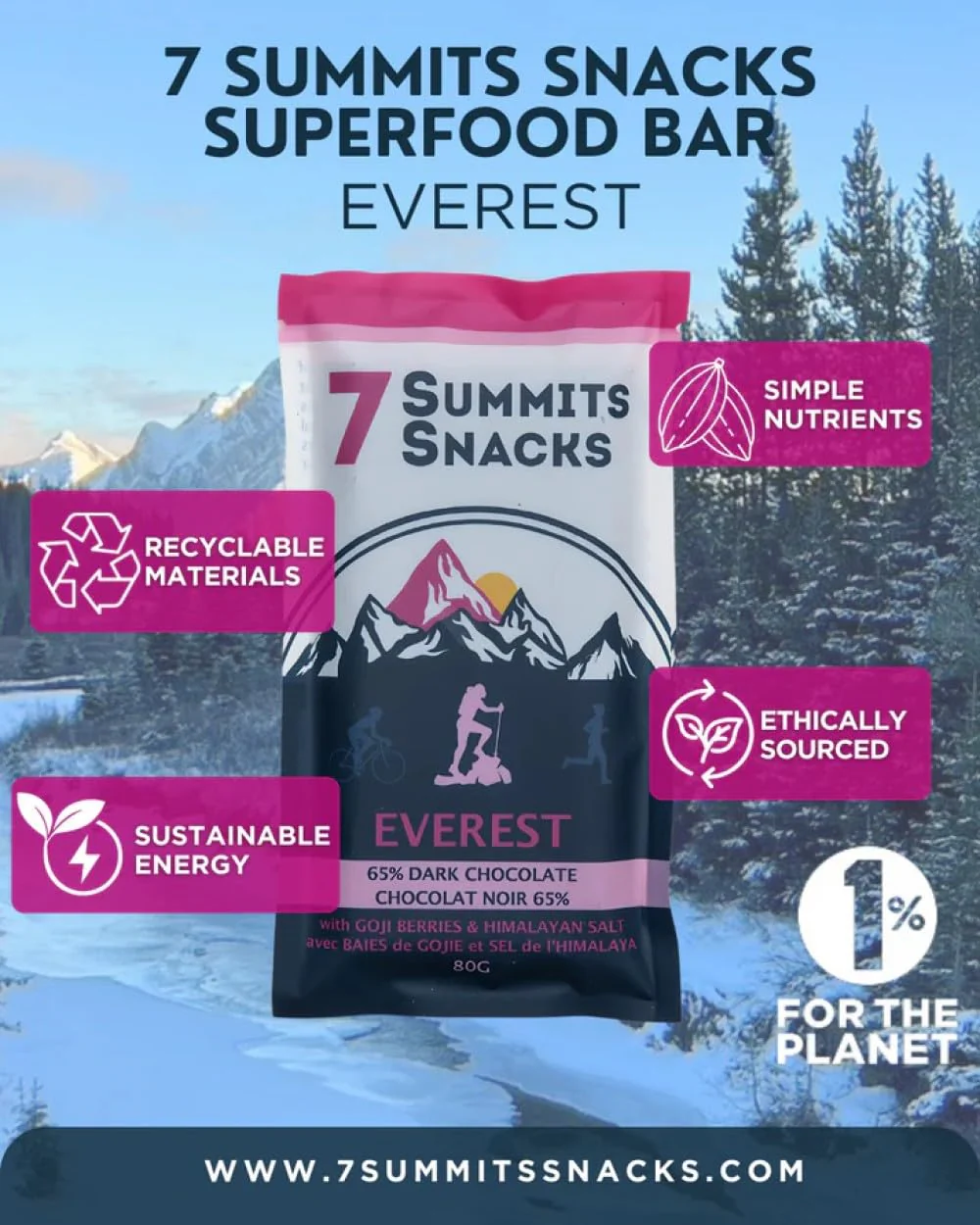 7 Summits Snacks Everest Superfood Chocolate Bar – 12 Pack (80g each) - Canadian Distribution - Ships Free Within Canada on Orders Above CAD $199 - Image 3