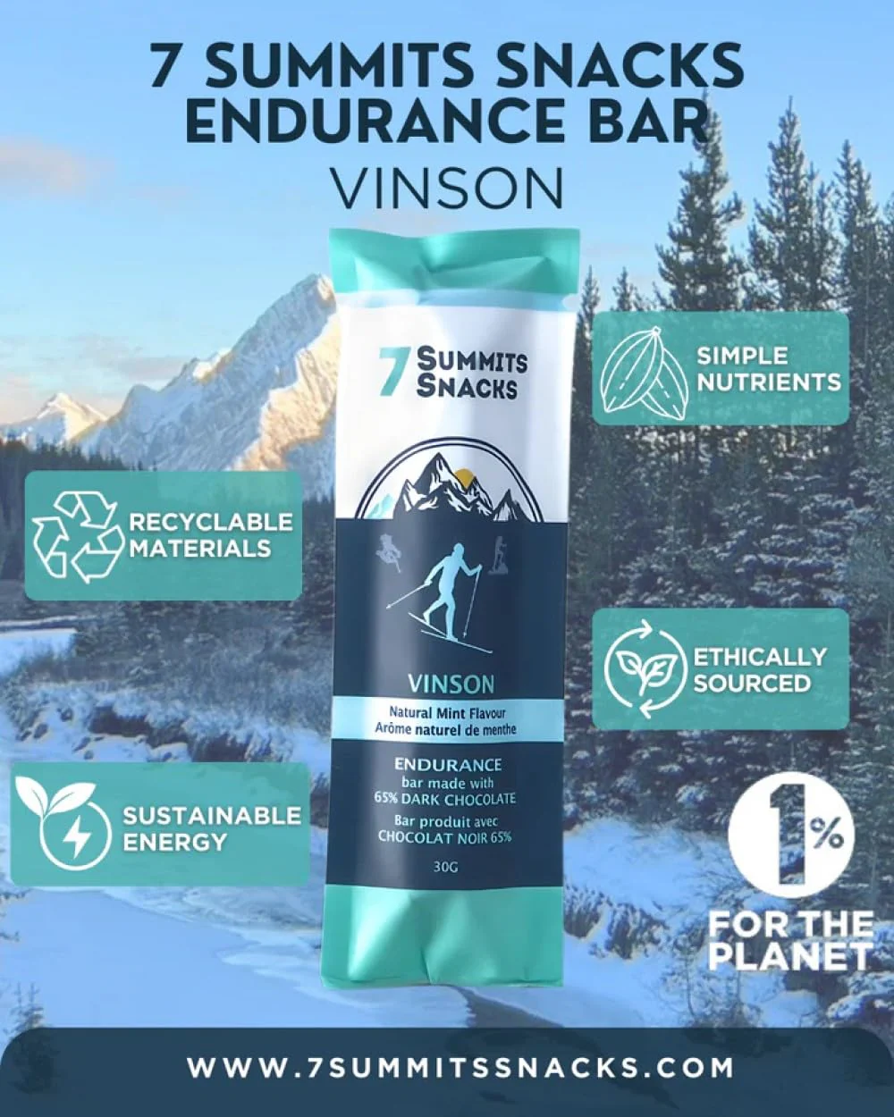 7 Summits Snacks Vinson Endurance Chocolate Bar 12x31g - Canadian Distribution - Ships Free Within Canada on Orders Above CAD $199 - Image 3