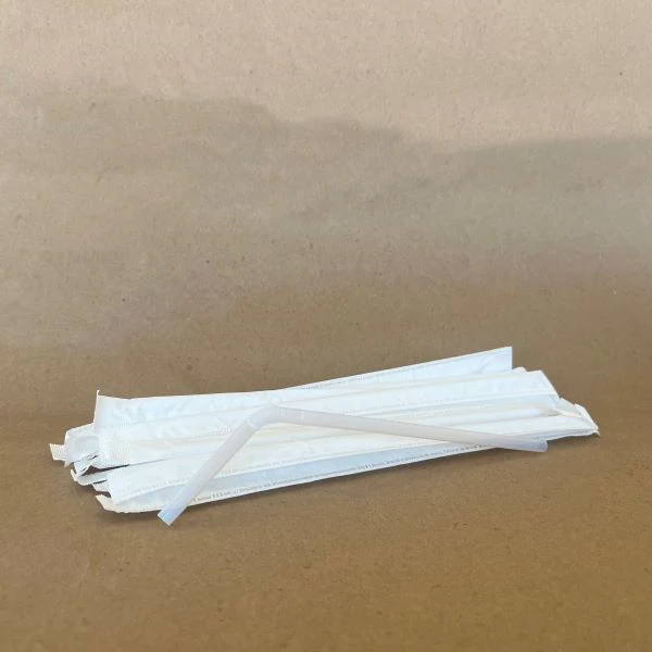 8.25" Translucent PLA Bendy Straw .25"dia Wrapped 2000cs BPI - Disposable Take Away Food Packaging - Canadian Distribution - Image 2