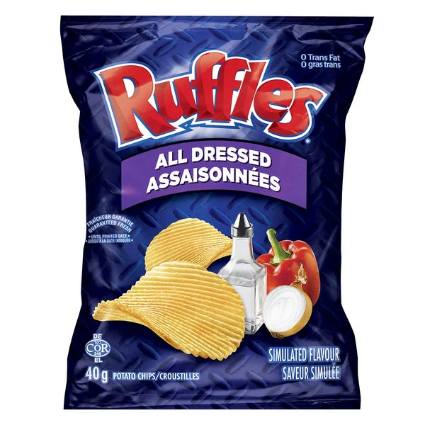 All Dressed Chips - 4 Cases x 48 Packs x 40 g - Ruffles - Canadian Distribution - Ships Free Within Canada on Orders Above CAD $199