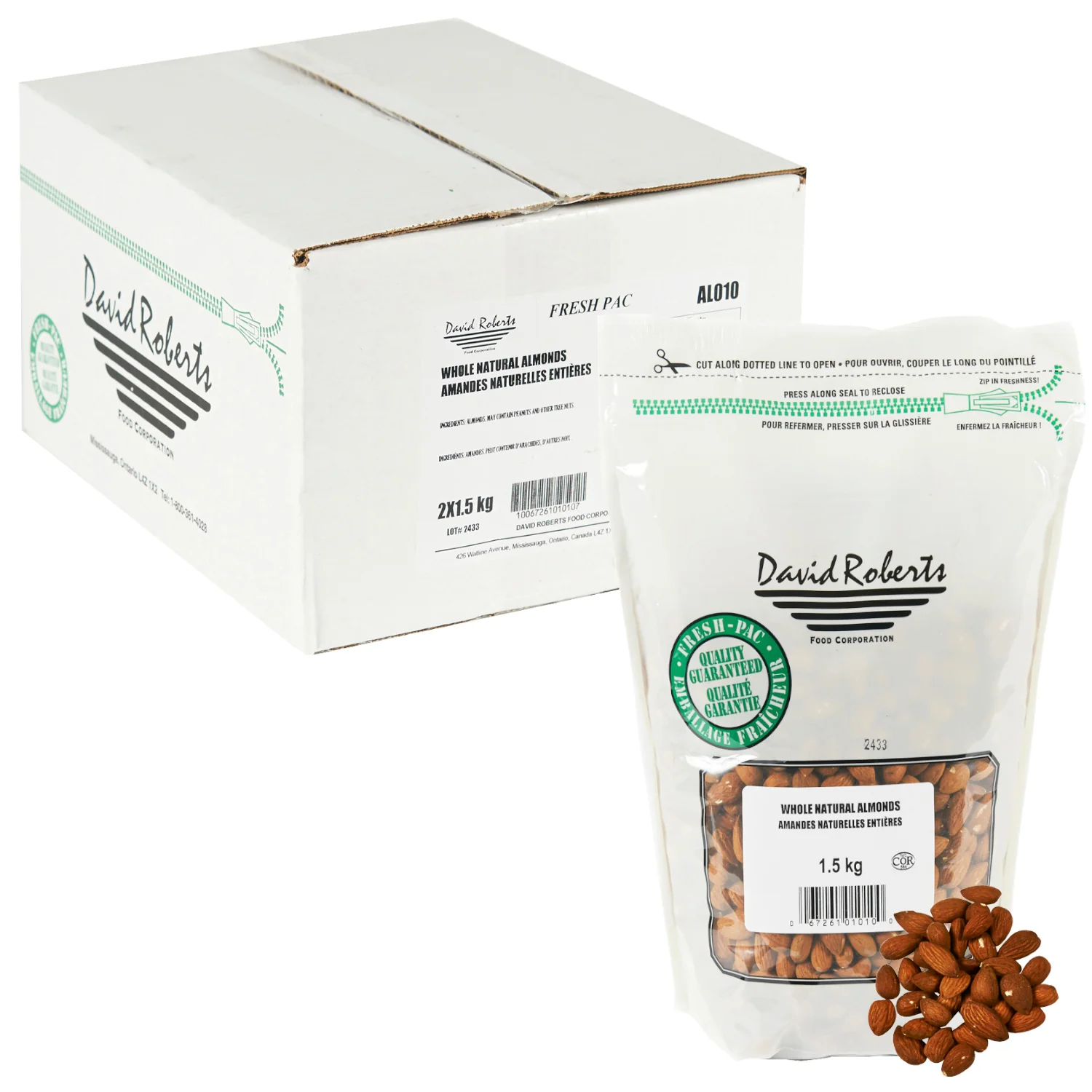 Almond Natural Whole - 2 x 1.5 kg - David Roberts - Restaurant and Foodservice Ingredients - Canadian Distribution - Ships Free Within Canada on Orders Above CAD $199