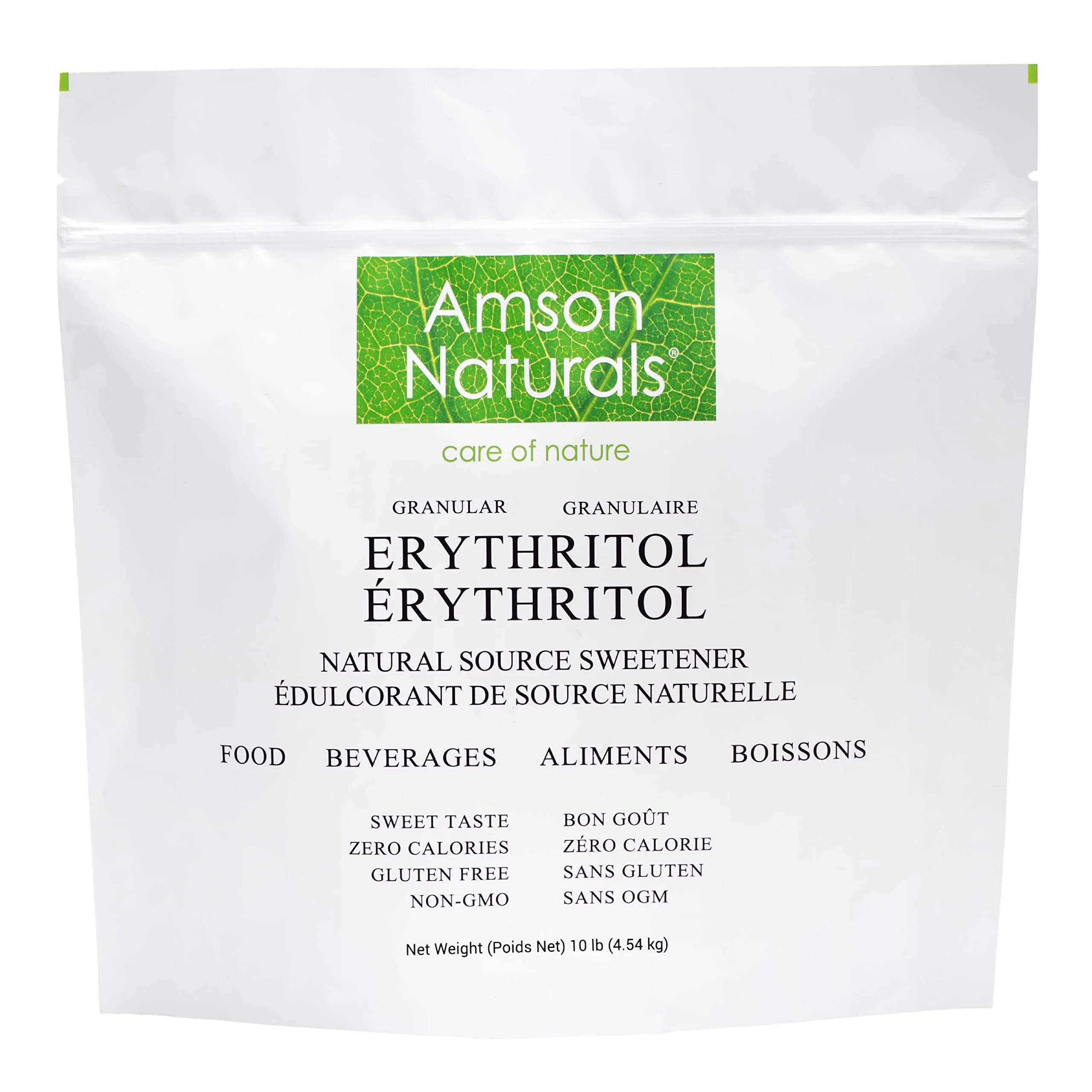 Amson Naturals โ Erythritol Granular Sweetener โ Original โ 10lb - Canadian Distribution - Ships Free Within Canada on Orders Above CAD $199