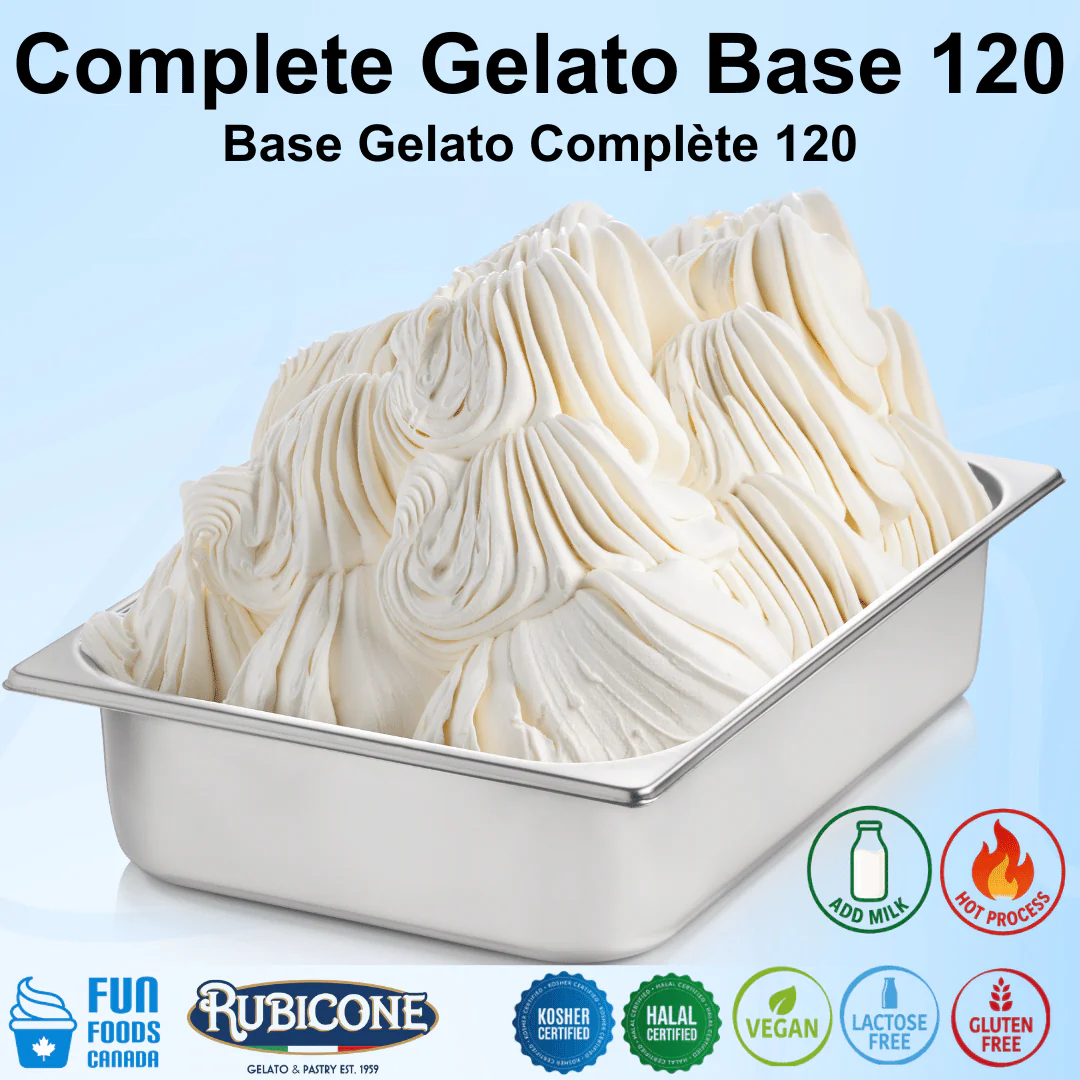 "PRE-ORDER" Base 120 Complet USA - Gelato Bases - Milk Bases - Hot Process - Case of 2 x 4.8 KG bags - Rubicone Canada - Ships Free Within Canada on Orders Above CAD $199