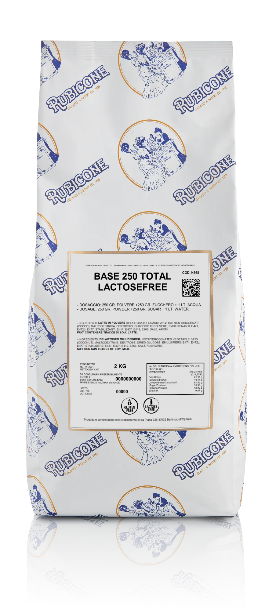 "PRE-ORDER" Base 250 Total Lactose Free - Gelato Bases - Milk Bases - Cold and Hot Process - Case of 8 x 2 KG bags - Rubicone Canada - Ships Free Within Canada on Orders Above CAD $199 - Image 2