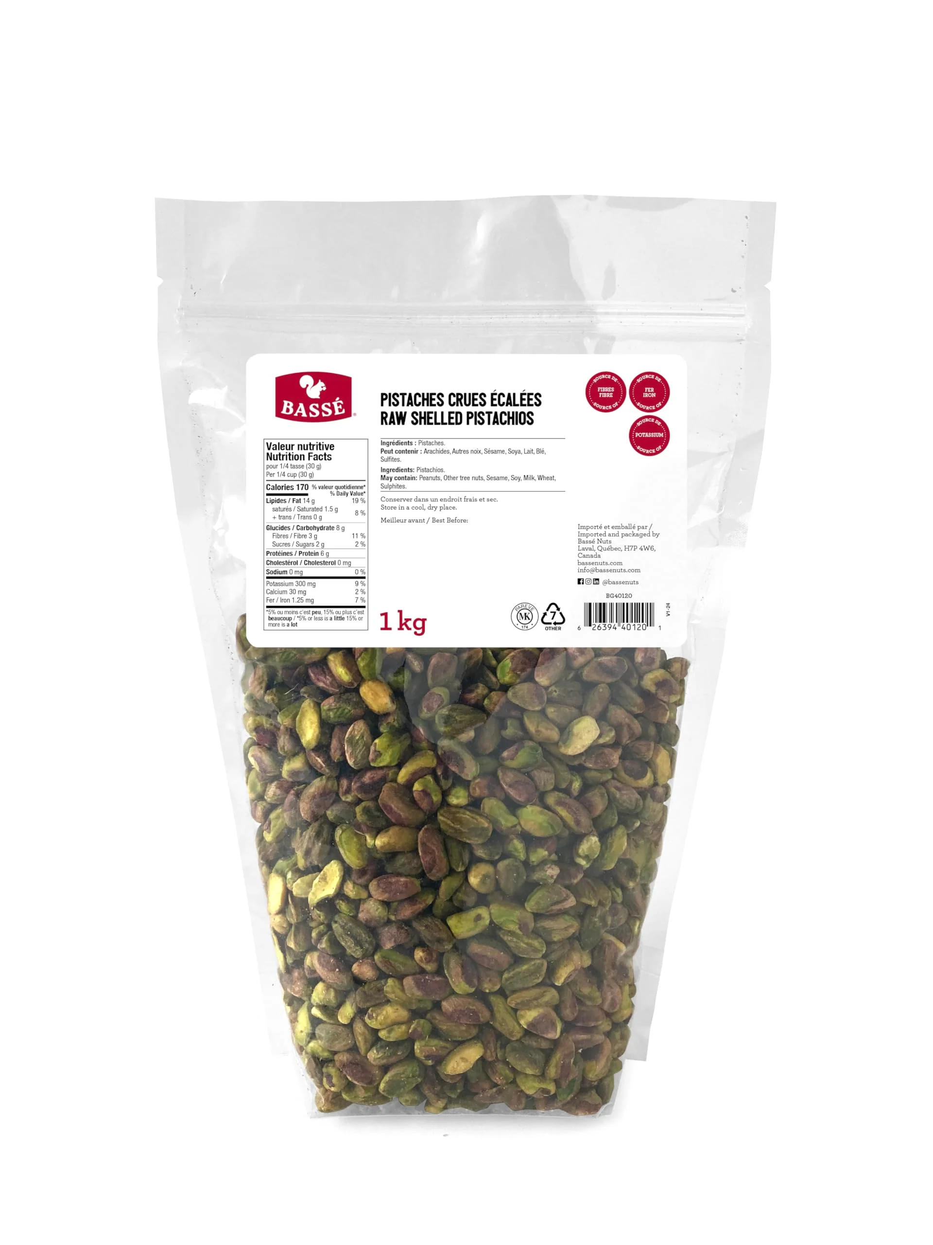 Bassé – Raw Pistachios – No Shells – 1kg – Unsalted & Unroasted - Canadian Distribution - Ships Free Within Canada on Orders Above CAD $199 - Image 2
