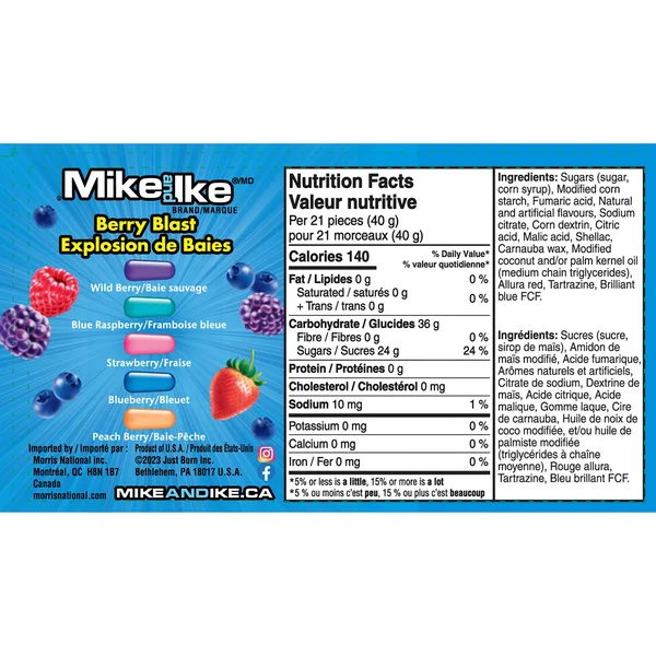 Berry Blast - 4 Cases x 12 Packs x 120 g - Mike and Ike - Canadian Distribution - Ships Free Within Canada on Orders Above CAD $199 - Image 2