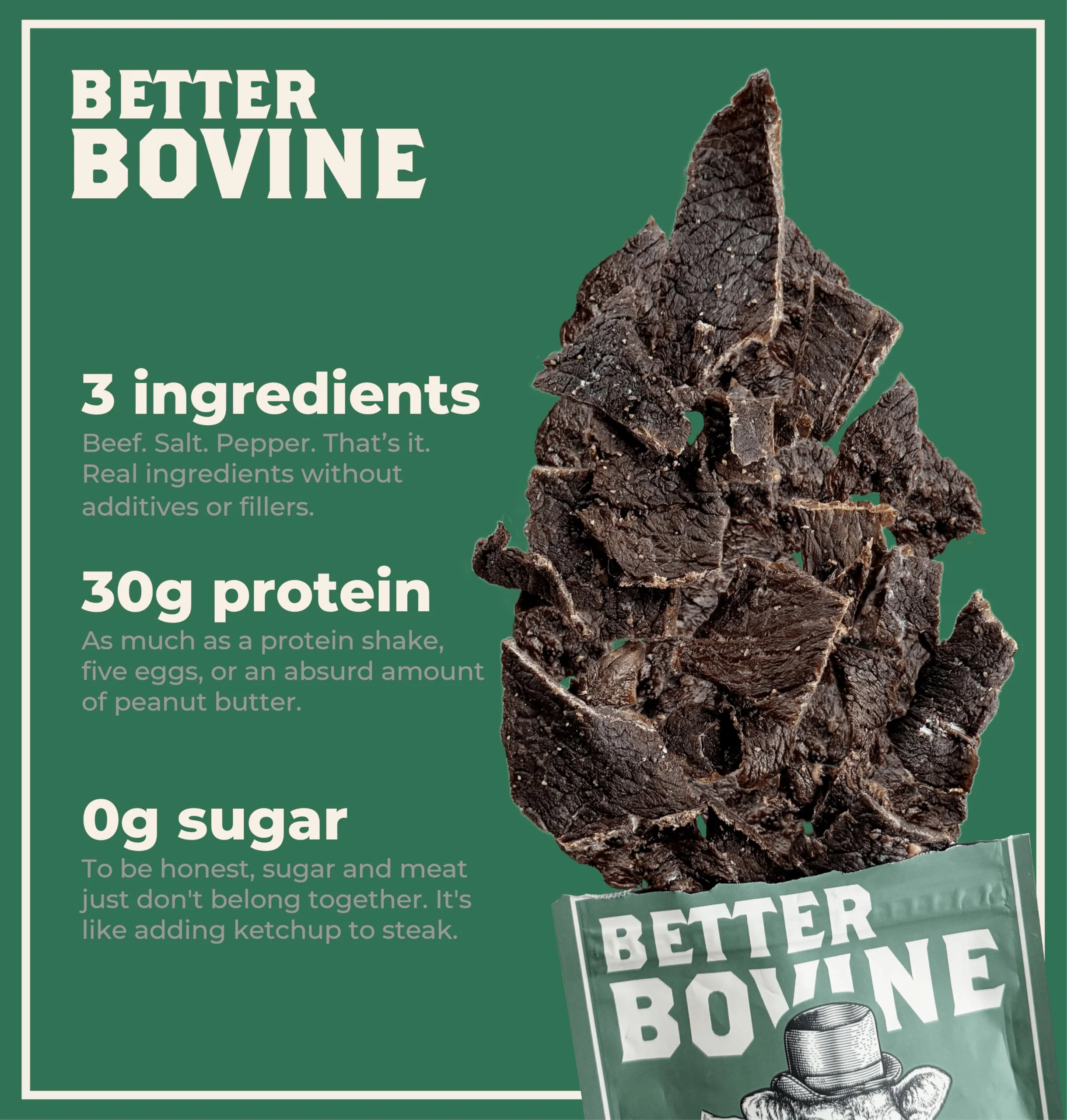 Better Bovine โ Grass-Fed Extra Lean Beef Jerky โ Salt & Pepper โ 5 Pack - Canadian Distribution - Ships Free Within Canada on Orders Above CAD $199 - Image 3