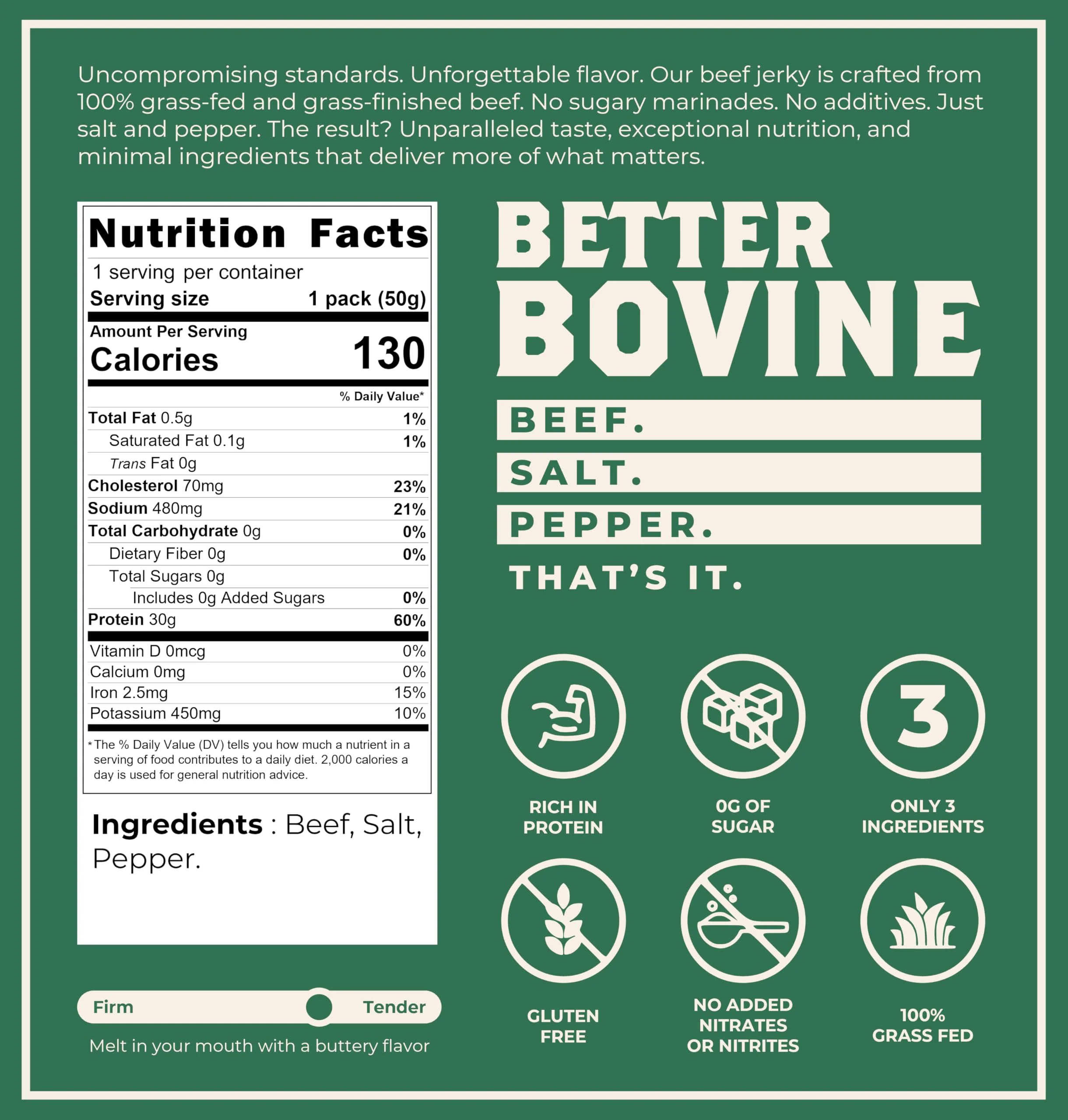 Better Bovine โ Grass-Fed Extra Lean Beef Jerky โ Salt & Pepper โ 5 Pack - Canadian Distribution - Ships Free Within Canada on Orders Above CAD $199 - Image 5