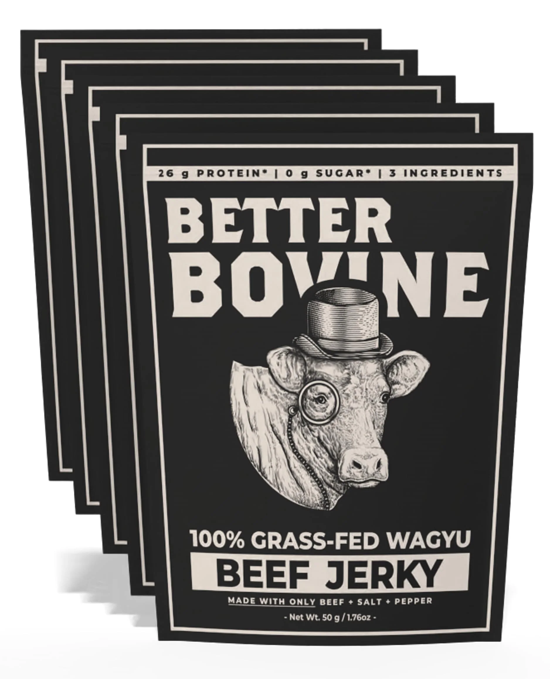 Better Bovine โ Wagyu Beef Jerky โ Salt & Pepper โ 5 Pack - Canadian Distribution - Ships Free Within Canada on Orders Above CAD $199