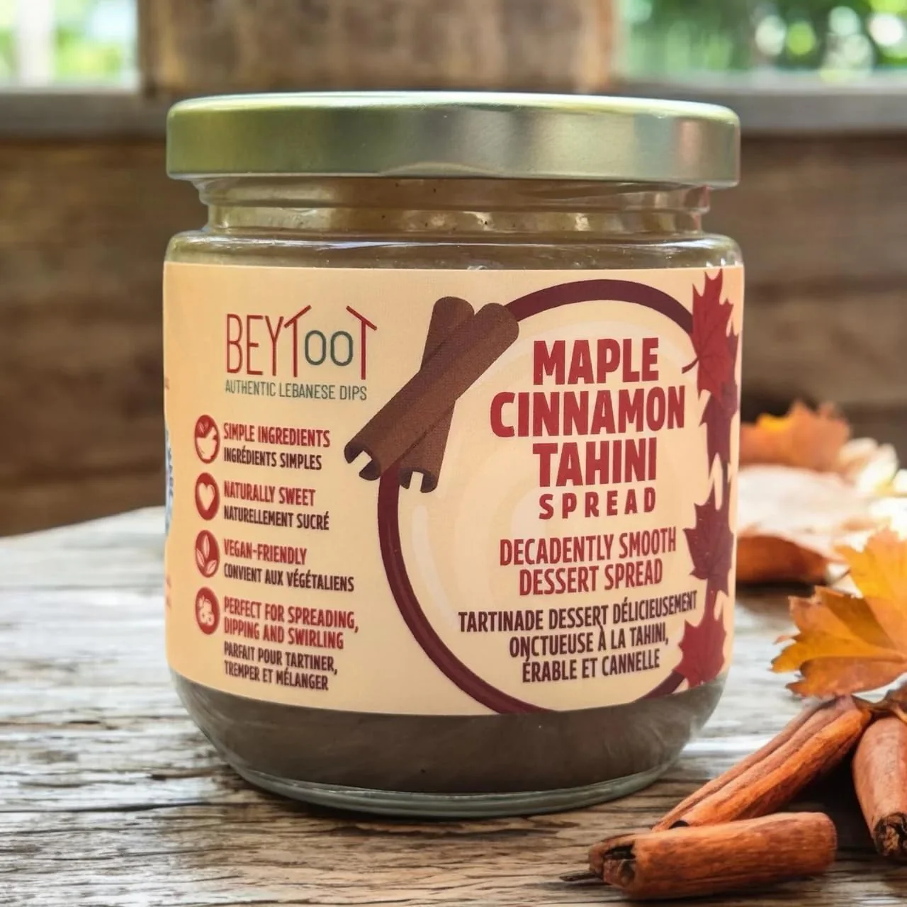 Beytoot Maple Cinnamon Tahini Spread – Creamy Sesame Spread with Pure Maple Syrup – Vegan, No Refined Sugar – 250g Glass Jar - Canadian Distribution - Ships Free Within Canada on Orders Above CAD $199 - Image 2