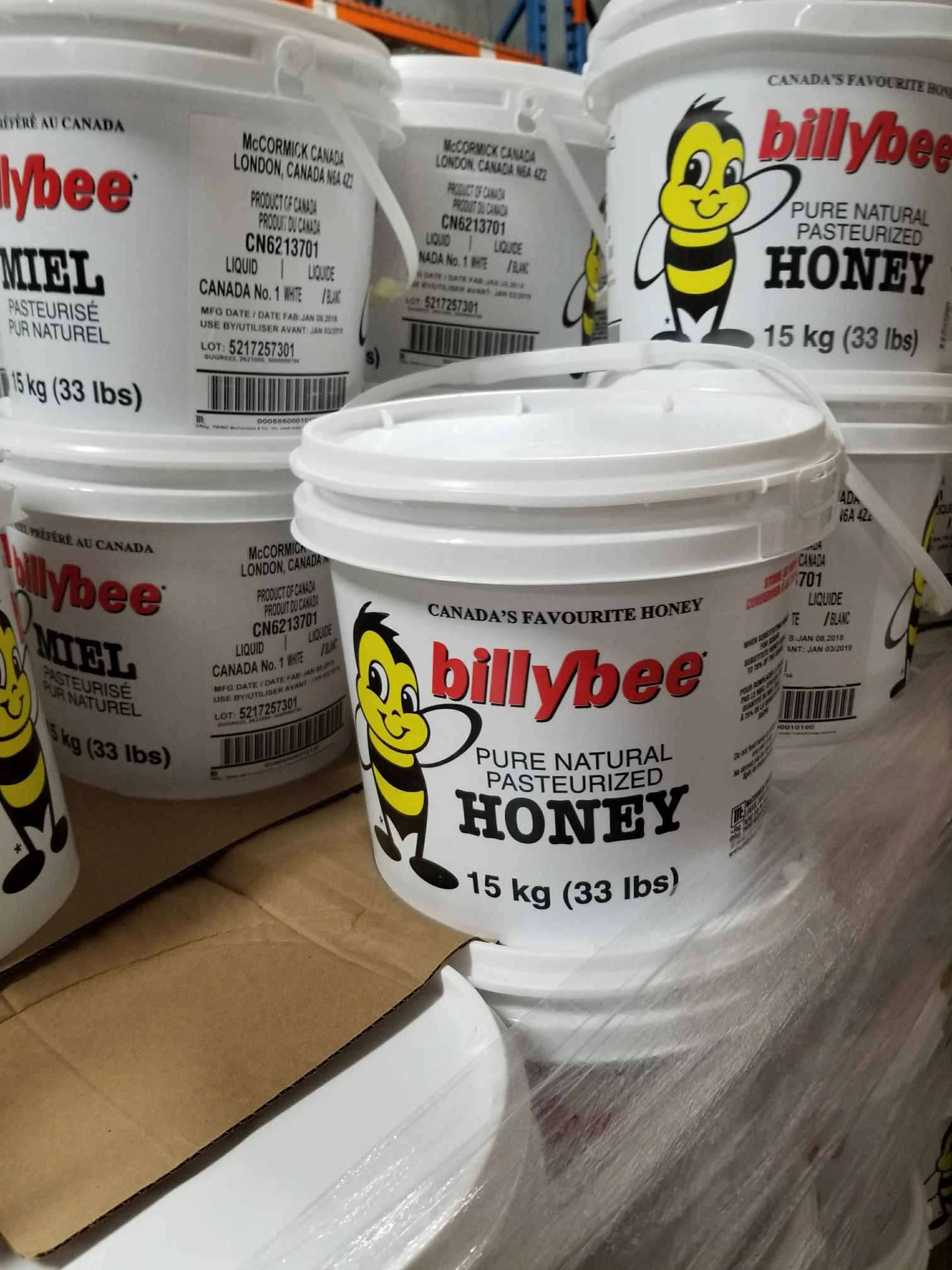 Billy Bee - Pure Natural Honey - Liquid Amber - Foodservice -  1 x 15 KG Pail - Ships Free Within Canada on Orders Above CAD $199