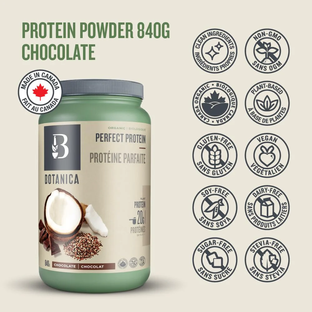 Botanica โ Perfect Protein Powder โ Chocolate โ 840g โ Vegan stevia free - Canadian Distribution - Ships Free Within Canada on Orders Above CAD $199 - Image 6