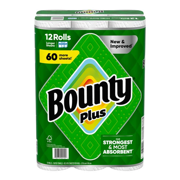 Bounty Plus Paper Towel - 12 Ă— 91 Sheets - Disposables, Restaurant Packaging and Take-Out Supplies - Canadian Distribution - Ships Free Within Canada on Orders Above CAD $199