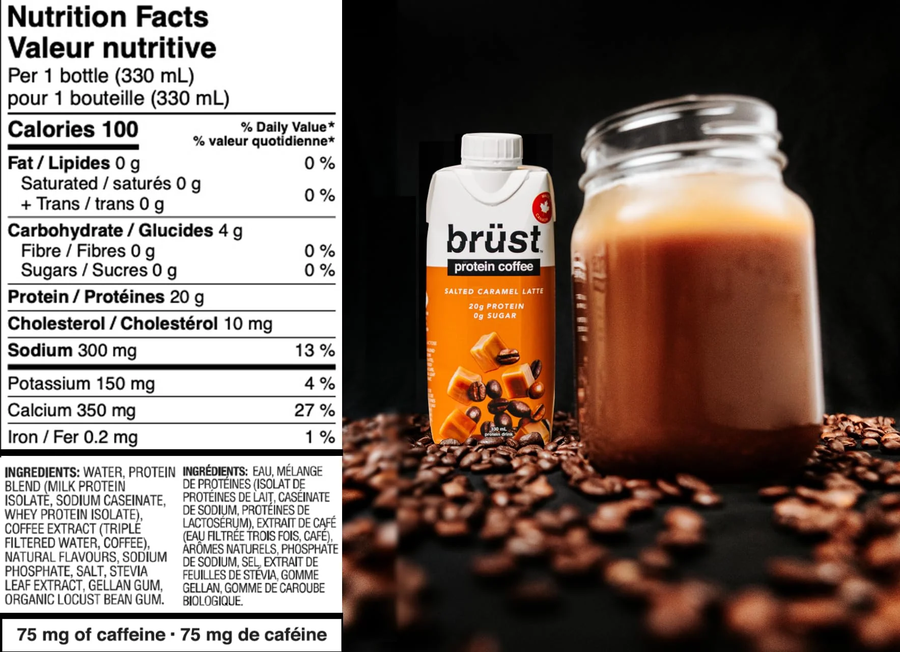 Brüst – Protein Coffee – Salted Caramel Latte – 330mL x 12 - Canadian Distribution - Ships Free Within Canada on Orders Above CAD $199 - Image 6