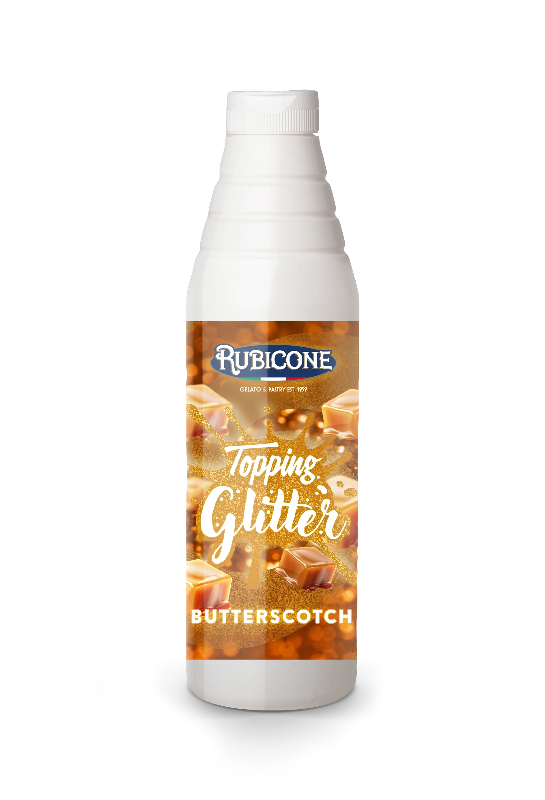 "PRE-ORDER" Butterscotch Glitter Topping - Case of 6 x 1 KG Squeeze Bottles - Rubicone Canada - Ships Free Within Canada on Orders Above CAD $199