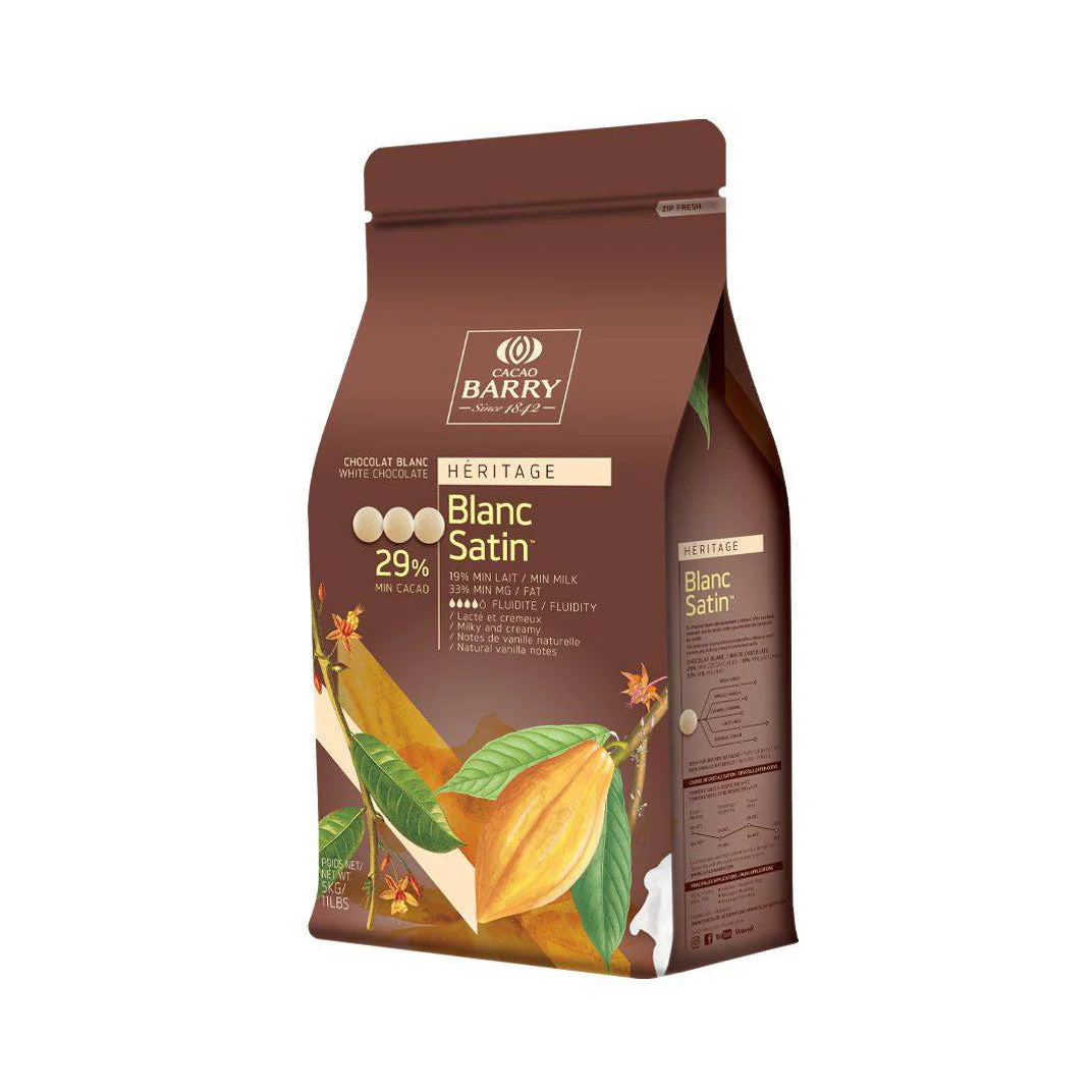 CACAO BARRY Blanc Satin 29% – White Chocolate Couverture (5kg) - Canadian Distribution - Ships Free Within Canada on Orders Above CAD $199