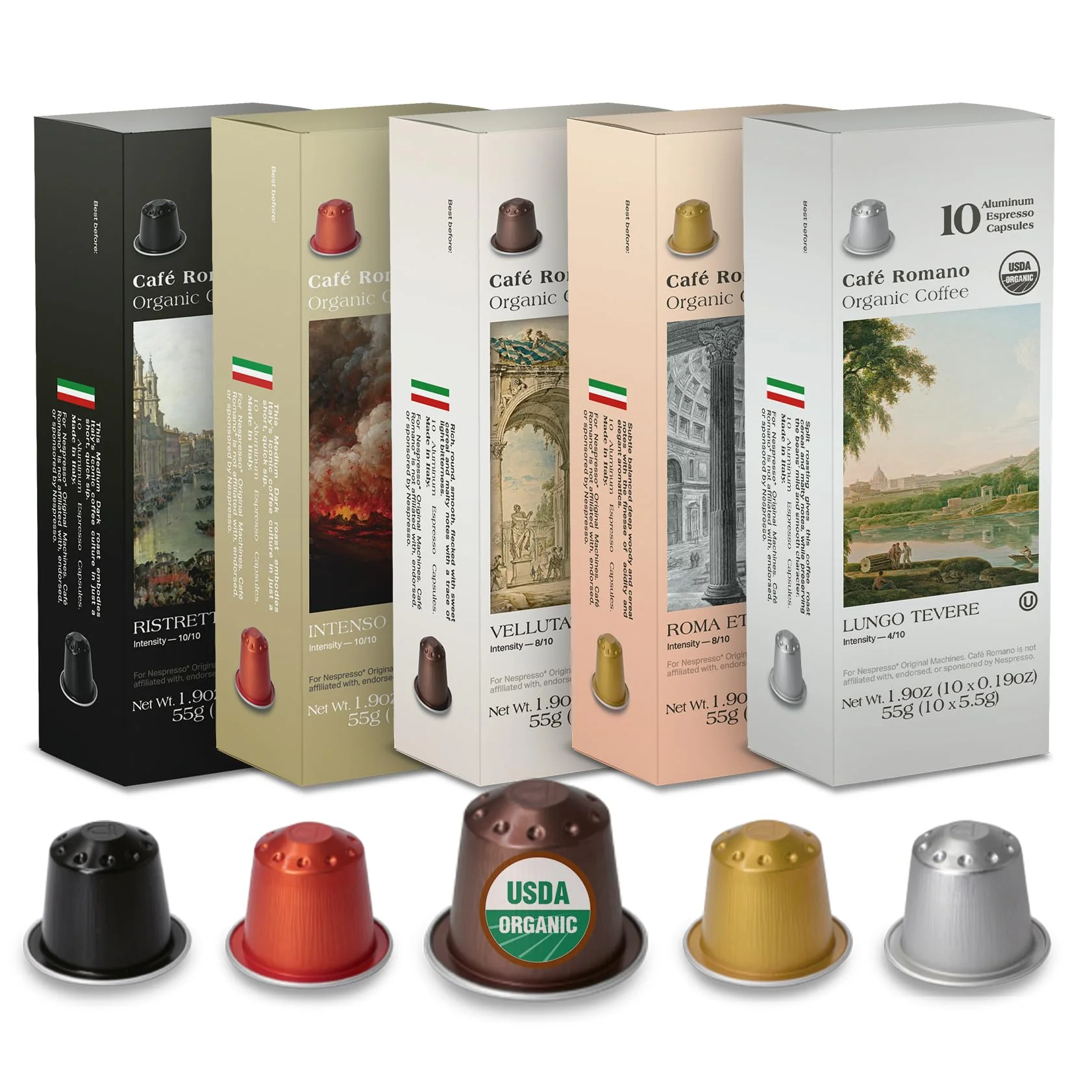 Café Romano – Organic Espresso Pods – Variety Pack – 100 Pods - Canadian Distribution - Ships Free Within Canada on Orders Above CAD $199