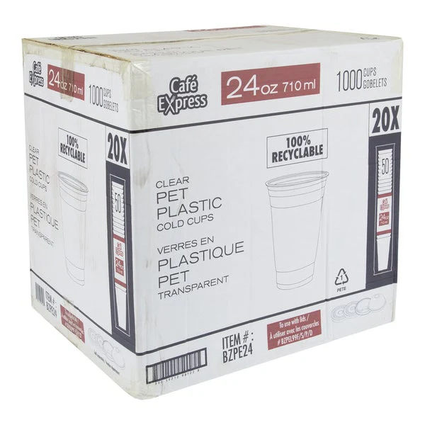 Cafe Express 24oz Clear PET Plastic Cold Cup - 20 Packs of 50 - Disposables, Restaurant Packaging and Take-Out Supplies - Canadian Distribution - Ships Free Within Canada on Orders Above CAD $199
