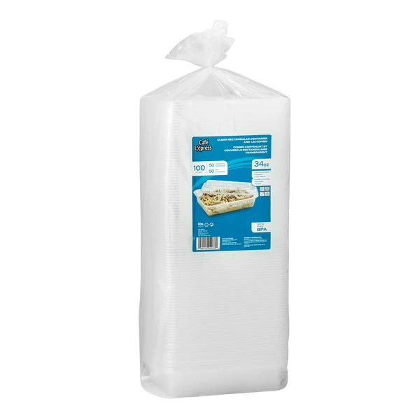 Café Express 34-oz Rectangular Containers with Lids - Pack of 50  - Disposables, Restaurant Packaging and Take-Out Supplies - Canadian Distribution - Ships Free Within Canada on Orders Above CAD $199 - Image 2