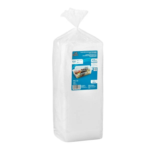 Café Express 42-oz Rectangular Containers with Lids - Pack of 50  - Disposables, Restaurant Packaging and Take-Out Supplies - Canadian Distribution - Ships Free Within Canada on Orders Above CAD $199 - Image 2