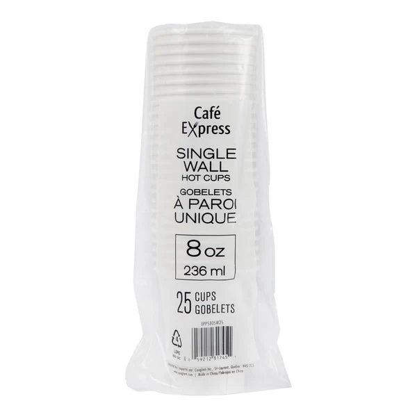 Café Express Single Wall 8-oz Hot Cups - 5 Packs of 100 - Disposables, Restaurant Packaging and Take-Out Supplies - Canadian Distribution - Ships Free Within Canada on Orders Above CAD $199