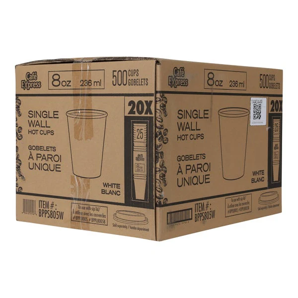 Café Express Single Wall 8-oz Hot Cups - 5 Packs of 100 - Disposables, Restaurant Packaging and Take-Out Supplies - Canadian Distribution - Ships Free Within Canada on Orders Above CAD $199 - Image 2