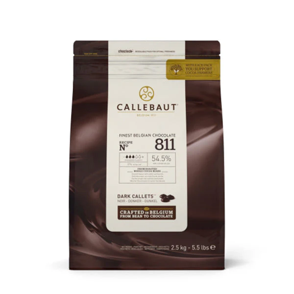 CALLEBAUT - Dark Chocolate Callets - 811 - 8 x 2.5 KG - FINEST BELGIAN CHOCOLATE CALLETS 811-CAU-76 - Barry Callebaut Canadian Distribution - Ships Free Within Canada on Orders Above CAD $199
