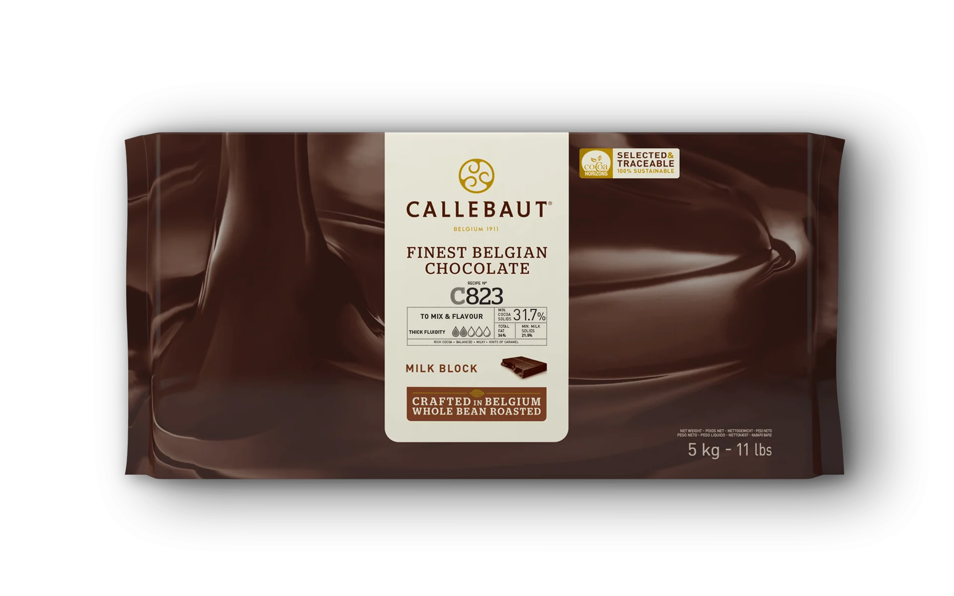CALLEBAUT - Milk Chocolate Block - C823 - 5kg Block - Barry Callebaut Canadian Distribution - Ships Free Within Canada on Orders Above CAD $199