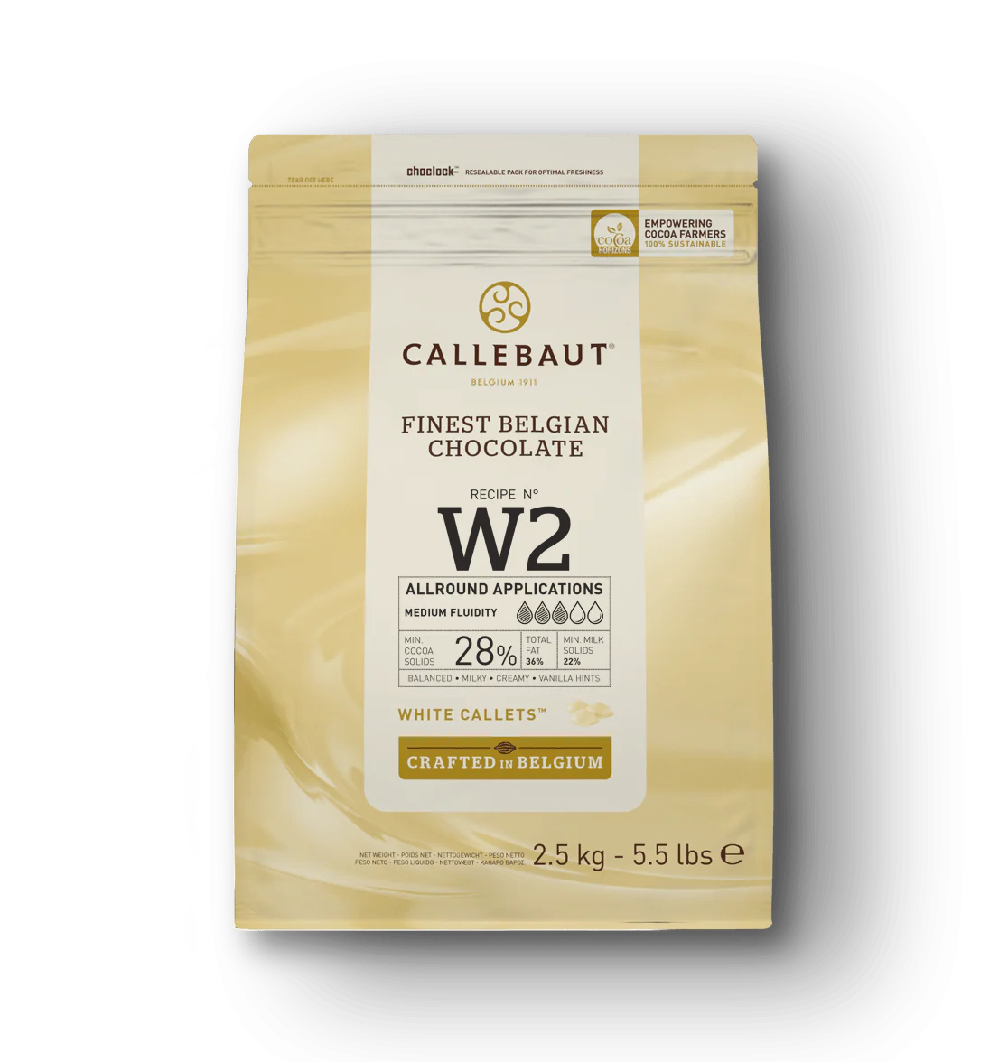 CALLEBAUT - White Chocolate Callets - Couvertures - W2 - 2.5kg bag - Case 8 x 2.5kg - Barry Callebaut Canadian Distribution - Ships Free Within Canada on Orders Above CAD $199