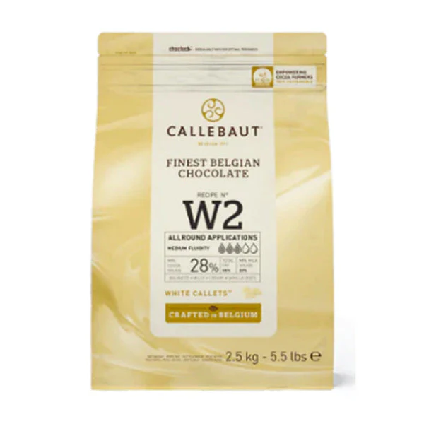 CALLEBAUT - White Chocolate Callets - W2 - CAU-76 - 8 x 2.5KG - Barry Callebaut Canadian Distribution - Ships Free Within Canada on Orders Above CAD $199