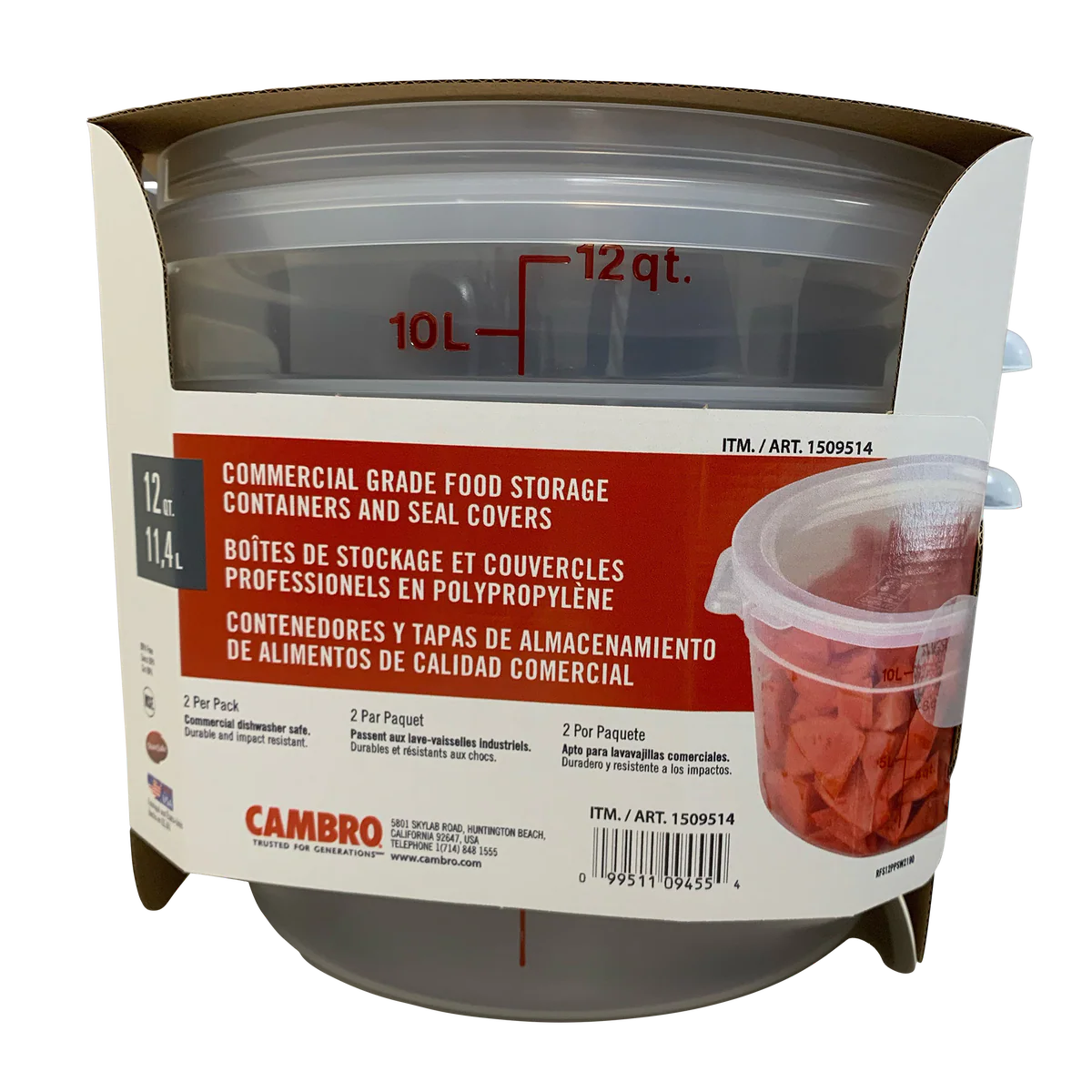 Cambro Commercial Grade Food Storage - 2 x 11.4L Translucent Containers with Seal Covers - Restaurant Equipment and Smallwares
