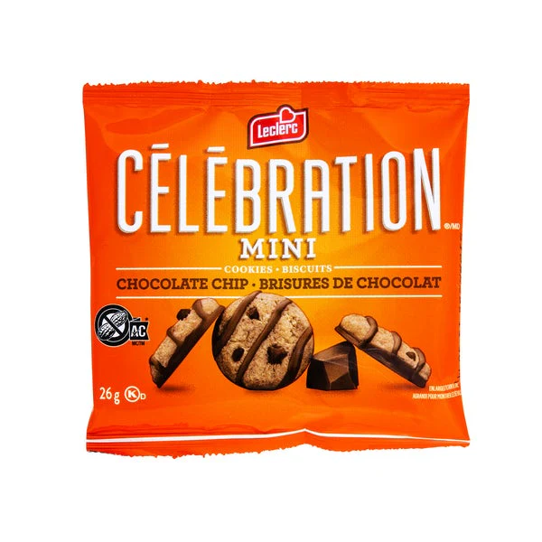 Celebration Mini Chocolate Chip Cookies - 4 Cases x 30 Packs - Leclerc - Canadian Distribution - Ships Free Within Canada on Orders Above CAD $199