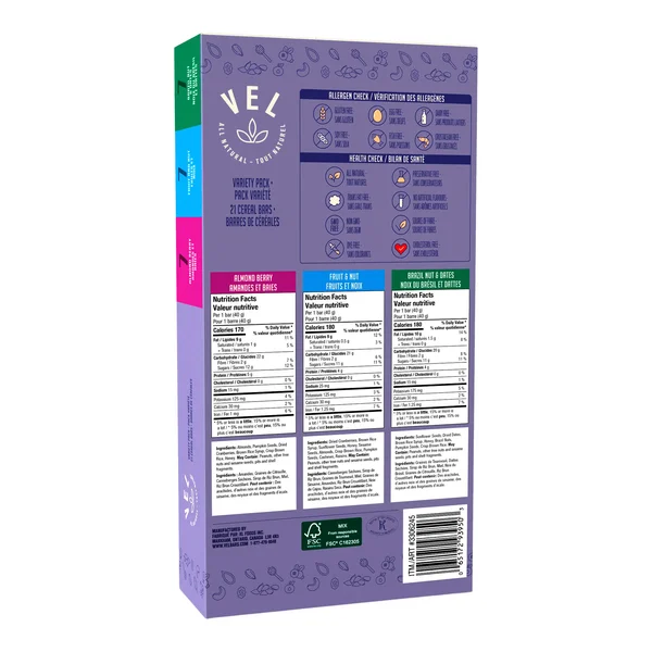 Cereal Bar - 4 Cases x 21 Packs x 40 g - Vel - Canadian Distribution - Ships Free Within Canada on Orders Above CAD $199 - Image 2