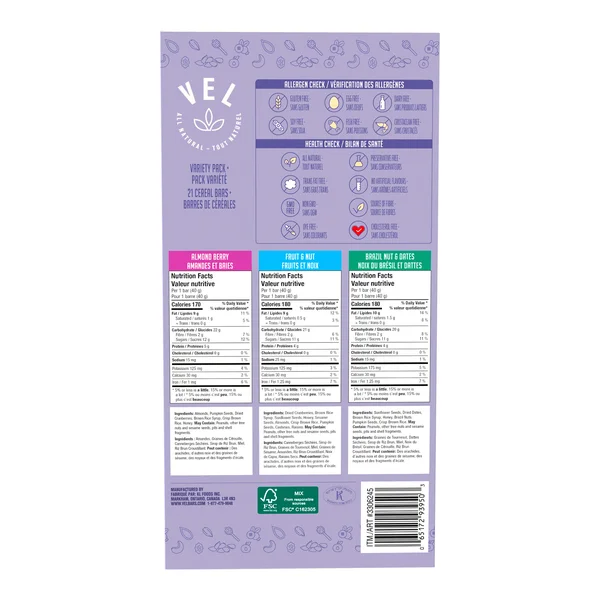 Cereal Bar - 4 Cases x 21 Packs x 40 g - Vel - Canadian Distribution - Ships Free Within Canada on Orders Above CAD $199 - Image 3