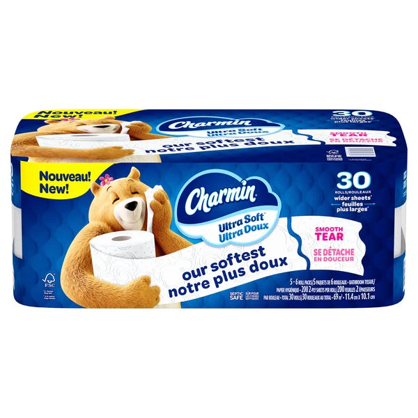 Charmin Ultra Soft Bathroom Tissue - 30 x 200 sheets  - Disposables, Restaurant Packaging and Take-Out Supplies - Canadian Distribution - Ships Free Within Canada on Orders Above CAD $199