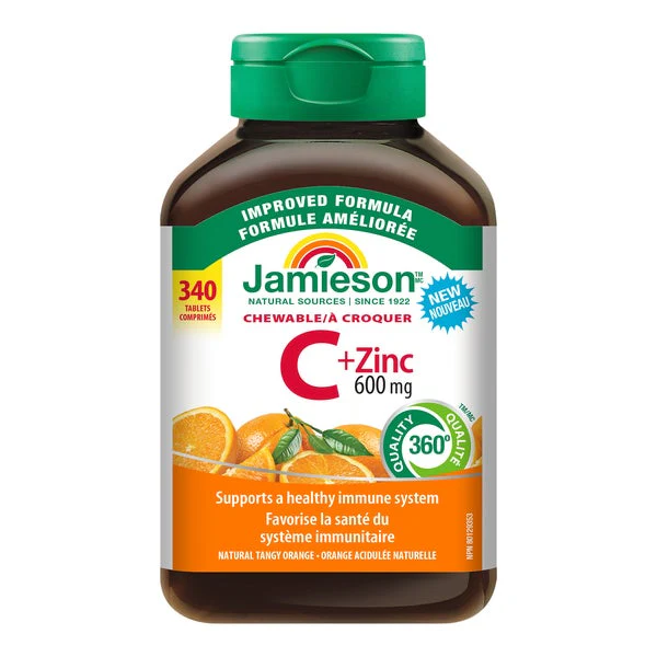 Chewable Vitamin C + Zinc 600 mg - 340 Tablets - Jamieson - Health and Wellness - Canadian Distribution - Ships Free Within Canada on Orders Above CAD $199