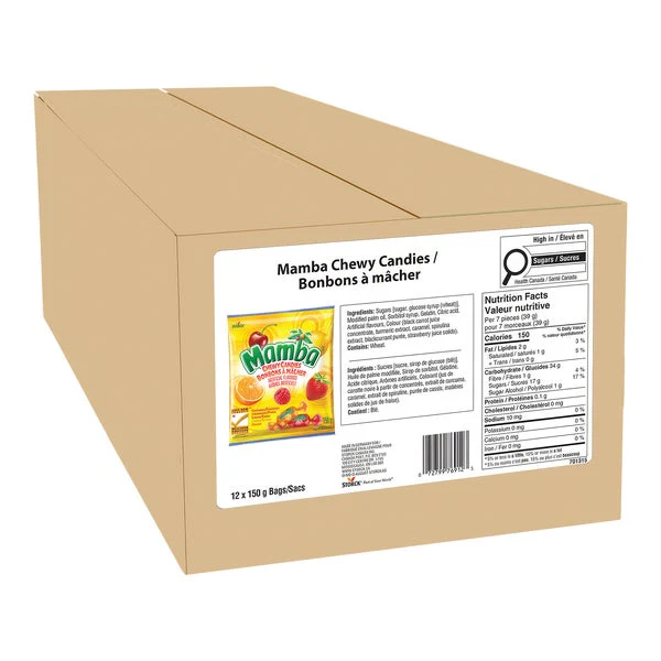 Chewy Candies - 4 Cases x 12 Packs x 150 g - Mamba - Canadian Distribution - Ships Free Within Canada on Orders Above CAD $199