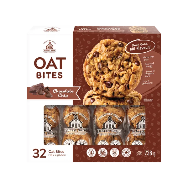 Chocolate Chip Oat Bites - 4 Cases x 16 Packs x 2 Cookies - Treasure Mills - Canadian Distribution - Ships Free Within Canada on Orders Above CAD $199