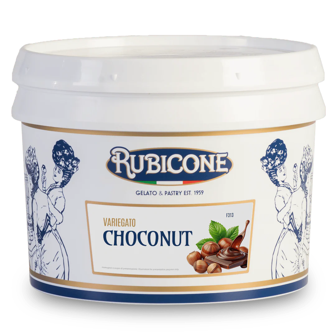 "PRE-ORDER" Chocolate Hazelnut Sundae Dessert Topping - Case of 2 x 3 KG Buckets - Choconut Variegate - Rubicone Canada - Ships Free Within Canada on Orders Above CAD $199