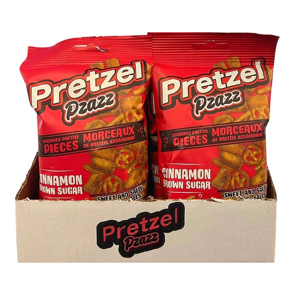 Cinnamon and Brown Sugar - 4 Cases x 12 Packs x 56 g - Pretzel Pzazz - Canadian Distribution - Ships Free Within Canada on Orders Above CAD $199