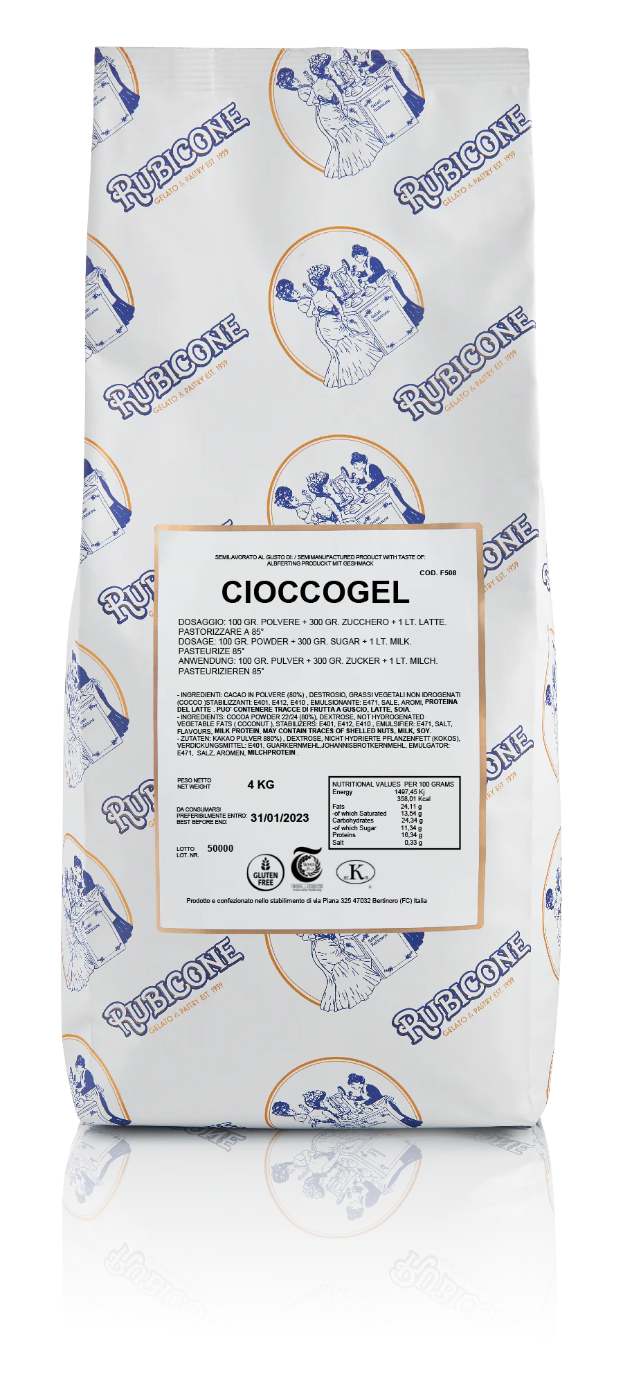 "PRE-ORDER" Cioccogel 100 - Gelato Bases - Chocolate Bases - Hot Process - Case of 4 x 4 KG bags - Rubicone Canada - Ships Free Within Canada on Orders Above CAD $199 - Image 3