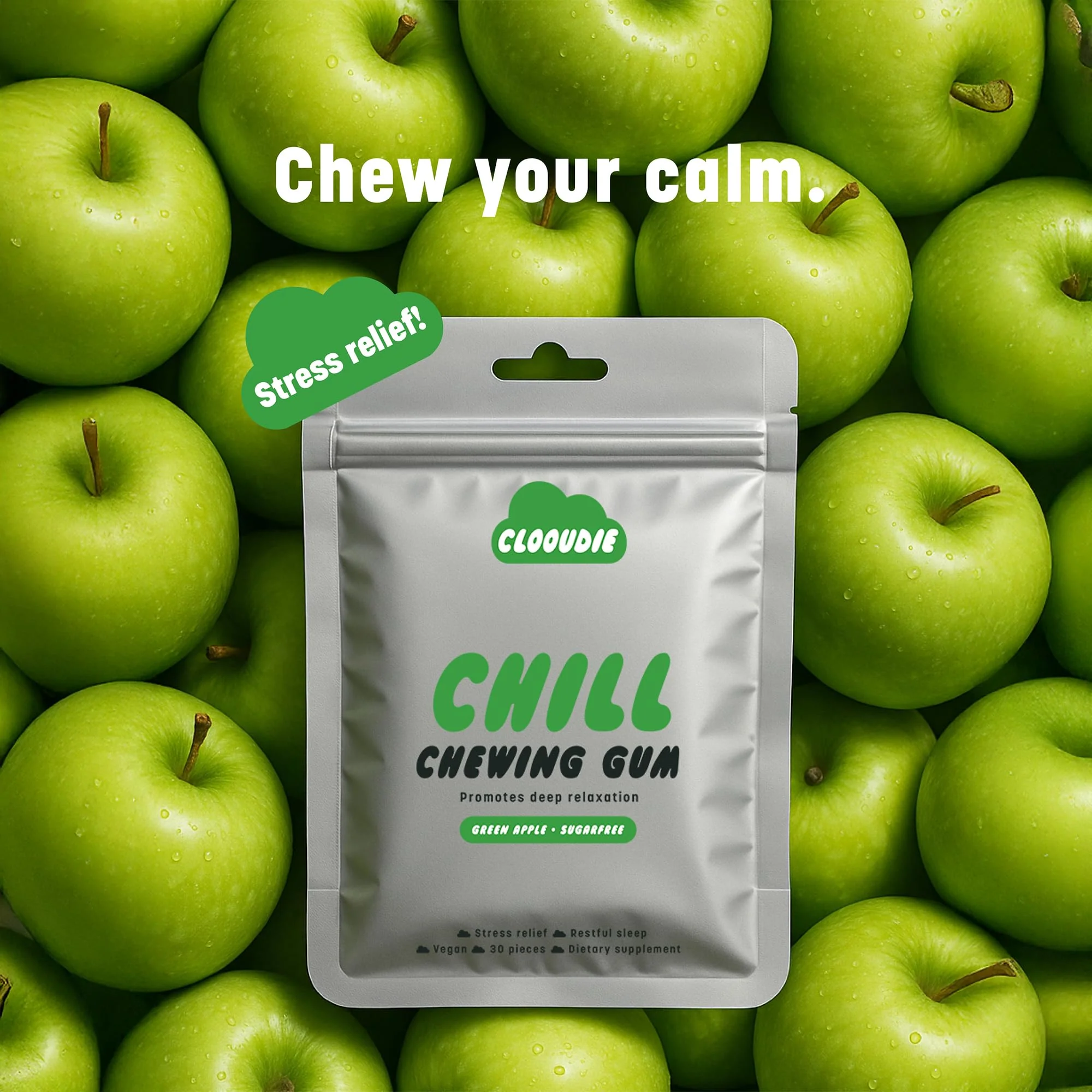 Clooudie Chill Green Apple Chewing Gum - Vegan, Sugar Free, 30 Pieces - Canadian Distribution - Ships Free Within Canada on Orders Above CAD $199 - Image 6