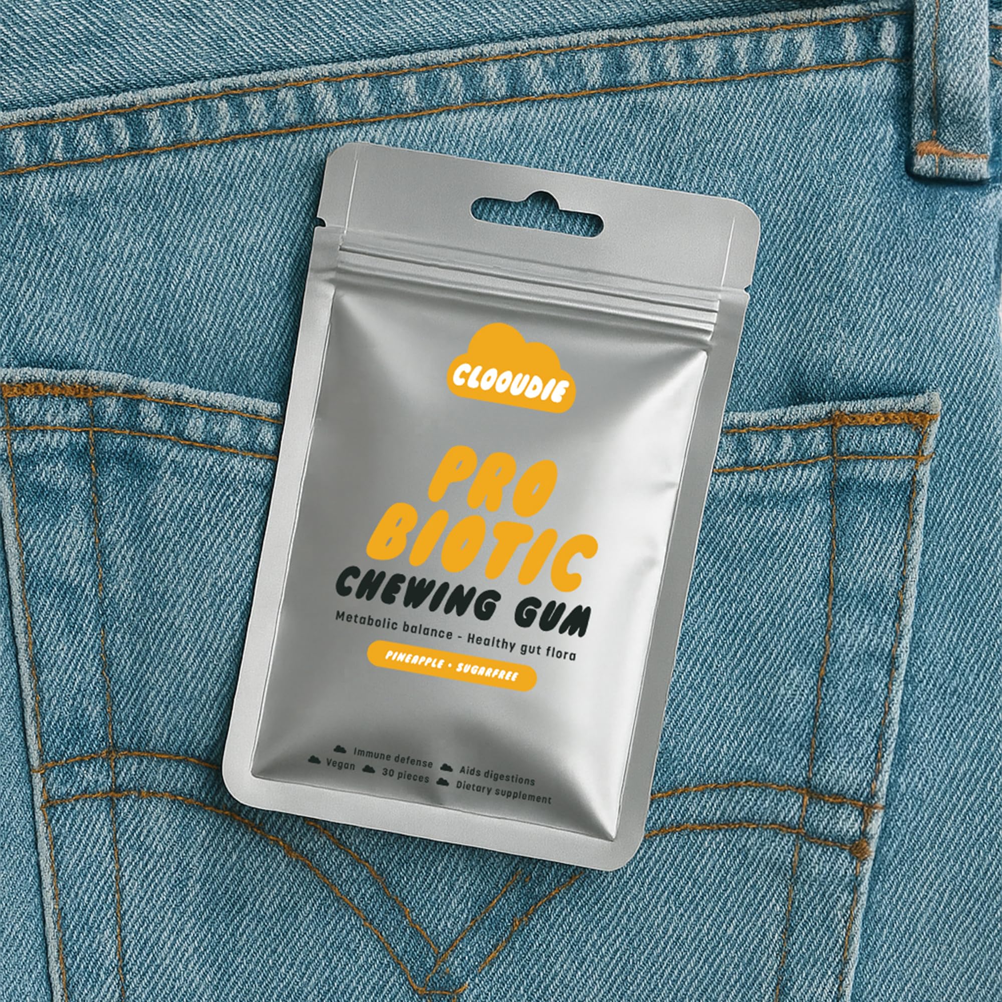 Clooudie Pro Biotic Chewing Gum - Pineapple Flavor - Vegan, Sugar Free - 30 Pieces - Canadian Distribution - Ships Free Within Canada on Orders Above CAD $199 - Image 4