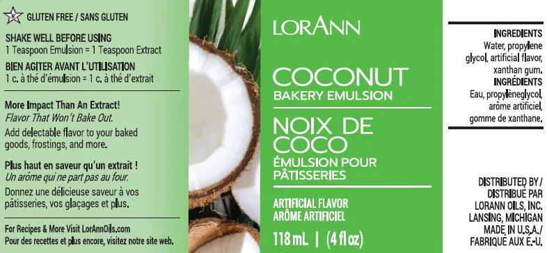 Coconut Bakery Emulsion - 4 oz. - 16 oz. - 1 Gallon - 5 Gallons - Bakery Emulsions Canada - Ships Free Within Canada on Orders Above CAD $199 - Image 4